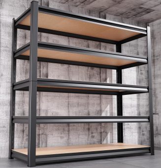 72''H*46”W Metal Garage Shelving,Adjustable Garage Shelves 2500LBS Steel Heavy Duty Shelving Unit, Wood Storage Shelves, Durable Industrial Shelving, Utility Rack Shelf for Basement,Black