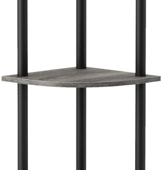 Furinno Turn-N-Tube 5 Tier Corner Display Rack Multipurpose Shelving Unit, 1-Pack, French Oak Grey/Black