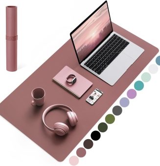 YSAGi Non-Slip Leather Desk Pad Blotter, Waterproof Laptop Computer Desk Keyboard Mat, Table Protector Mat, Large Mouse Pad for Office/Work/Home/Decor(Dark Pink, 31.5" x 15.7")